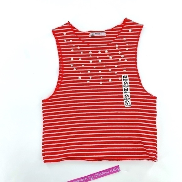 Zara Crop Top American armhole Red/White Striped M - Picture 5 of 9
